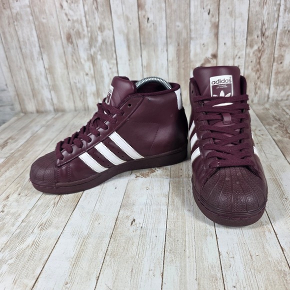 Adidas Pro‎ Model High Top Sneakers Maroon White Stripes Shoes kids 5 womens 5.5 - Picture 4 of 8